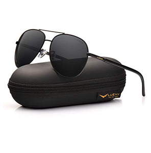 Amazon.com: LUENX Aviator Sunglasses Mens Women Polarized Black Lens Black Metal Frame Dark 60mm with Case - UV400: Sports & Outdoors