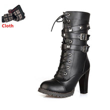 TAOFFEN Ladies shoes Women boots High heels Platform Buckle Zipper Rivets Sapatos femininos Lace up Leather boots Size 34-48