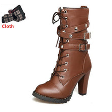 TAOFFEN Ladies shoes Women boots High heels Platform Buckle Zipper Rivets Sapatos femininos Lace up Leather boots Size 34-48