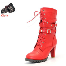 TAOFFEN Ladies shoes Women boots High heels Platform Buckle Zipper Rivets Sapatos femininos Lace up Leather boots Size 34-48