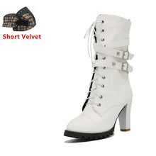 TAOFFEN Ladies shoes Women boots High heels Platform Buckle Zipper Rivets Sapatos femininos Lace up Leather boots Size 34-48