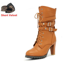 TAOFFEN Ladies shoes Women boots High heels Platform Buckle Zipper Rivets Sapatos femininos Lace up Leather boots Size 34-48