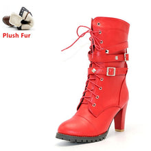 TAOFFEN Ladies shoes Women boots High heels Platform Buckle Zipper Rivets Sapatos femininos Lace up Leather boots Size 34-48
