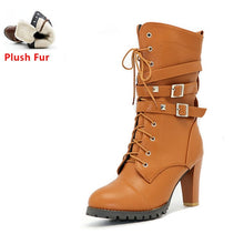 TAOFFEN Ladies shoes Women boots High heels Platform Buckle Zipper Rivets Sapatos femininos Lace up Leather boots Size 34-48