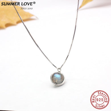 Genuine S925 Sterling Silver Labradorite Pendant Necklace For Women Fine Jewelry Nature Gemstone Handmade bijoux femme