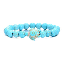 Summer Style Sea Turtle Beads Bracelets For Women Men Classic 8MM Blue Natural Stone Elastic Friendship Bracelet Beach Jewelry
