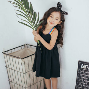 2017 New Arrival Children Clothing Girls Rainbow Strap Simply Black Cotton Dress Lovely Casual Kids Summer Dress