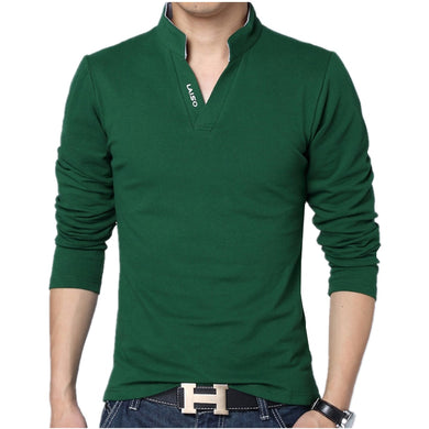 2018 Men Fashion Boutique Cotton Leisure Stand Collar Long Sleeve POLO Shirts Mens Pure Color V-neck POLO Shirt Big Size S-5XL