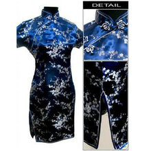 Navy blue Satin Qipao Summer Lady Traditional Chinese style Cheongsam Dresses Women Mandarin Collar Silm Qipao dress Size S-XXL