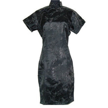 Navy blue Satin Qipao Summer Lady Traditional Chinese style Cheongsam Dresses Women Mandarin Collar Silm Qipao dress Size S-XXL