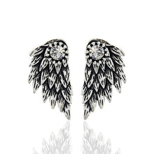 Gothic Silver Color Cool Angel Wings Alloy Stud Earrings Cool Black Feather Earrings for Women Men Fashion Jewelry
