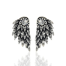 Gothic Silver Color Cool Angel Wings Alloy Stud Earrings Cool Black Feather Earrings for Women Men Fashion Jewelry
