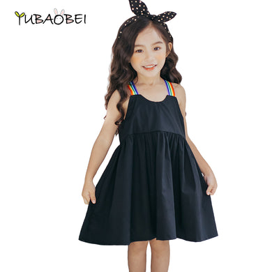 2017 New Arrival Children Clothing Girls Rainbow Strap Simply Black Cotton Dress Lovely Casual Kids Summer Dress
