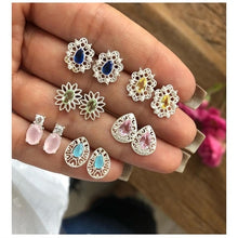 4Pairs /Set Boho Arrow Cross Moon Flower Gem Silver Earrings Set Women Punk Stud Earrings Set Personality Party Clothing Jewelry