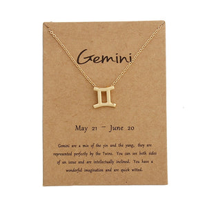 12 Constellation Pendant Necklace Zodiac Sign Necklace Birthday Gifts Message Card for Women Girl