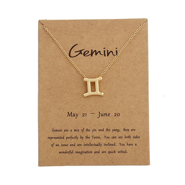 12 Constellation Pendant Necklace Zodiac Sign Necklace Birthday Gifts Message Card for Women Girl