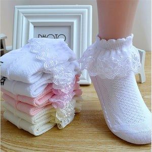 Breathable Cotton Lace Ruffle Princess Mesh Socks Children's Ankle Short Sock White Pink Yellow Baby Girls Kids Toddler