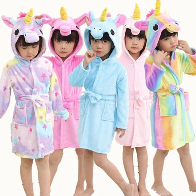 Children Towel Beach Baby Bath Robe Animal Rainbow Unicorn Hooded Bathrobes For Boys Girls Pyjamas Nightgown Kids Sleepwear Robe