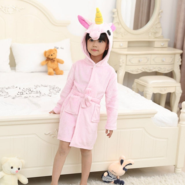 Children Towel Beach Baby Bath Robe Animal Rainbow Unicorn Hooded Bathrobes For Boys Girls Pyjamas Nightgown Kids Sleepwear Robe