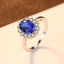 CZCITY Princess Diana William Kate Gemstone Rings Sapphire Blue Wedding Engagement 925 Sterling Silver Finger Ring for Women