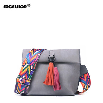 EXCELSIOR Hot Selling Women's Bags Quality Scrub PU Crossbody Bag Stylish Women's Bag Tassel Shoulder Bags with Colorful Strap